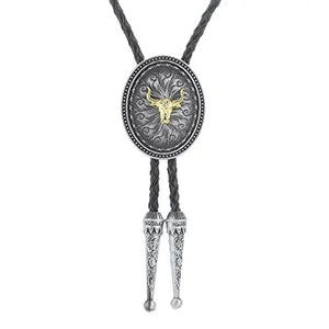 Bolo tie med guldfärgat djurhuvud Silver guld tjurhuvud