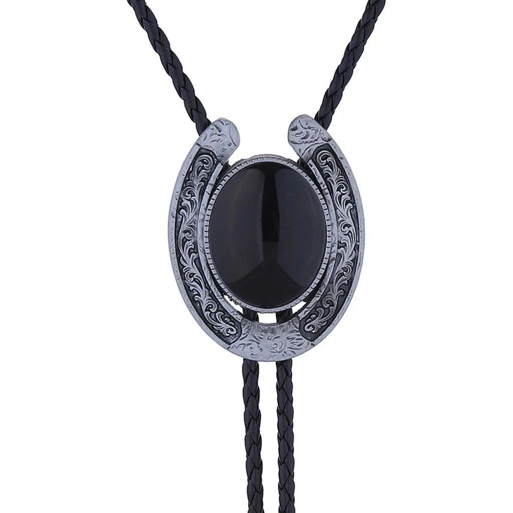 Bolo tie med hästsko och natursten Svart
