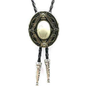 Bolo tie med oval agatsten och vintageinfattning Vit