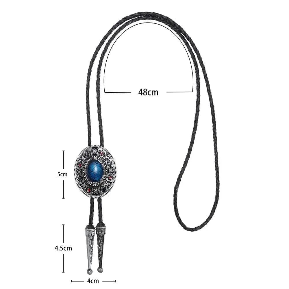 Bolo tie med oval sten och dekorativ antiksilverram
