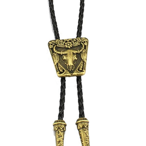 Bolo tie med oxskalle i metall och läderband