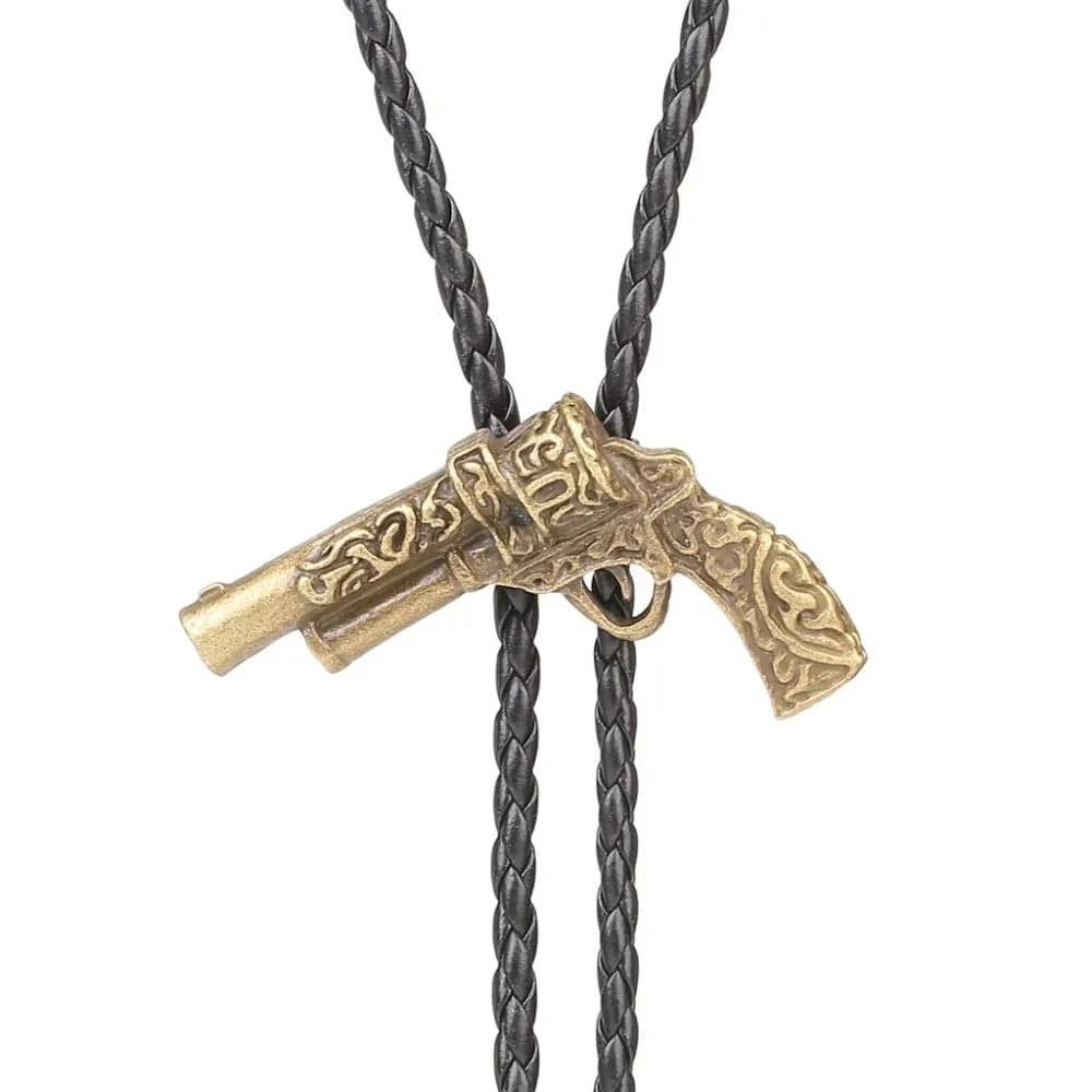 Bolo tie med retro pistol i metall