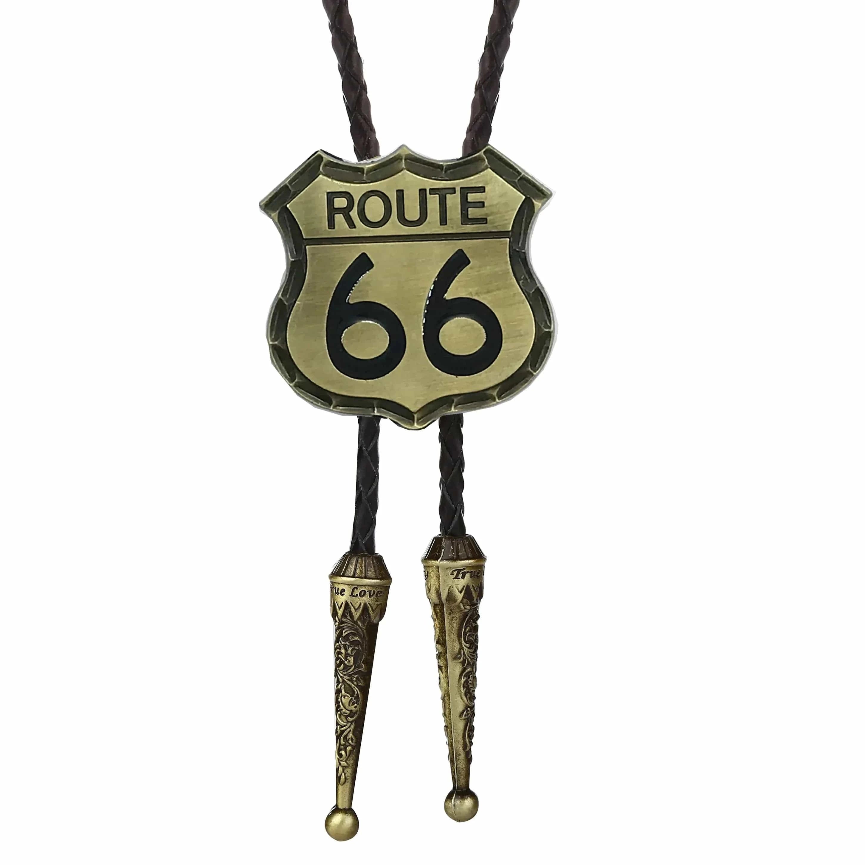 Bolo tie med Route 66-emblem Brons