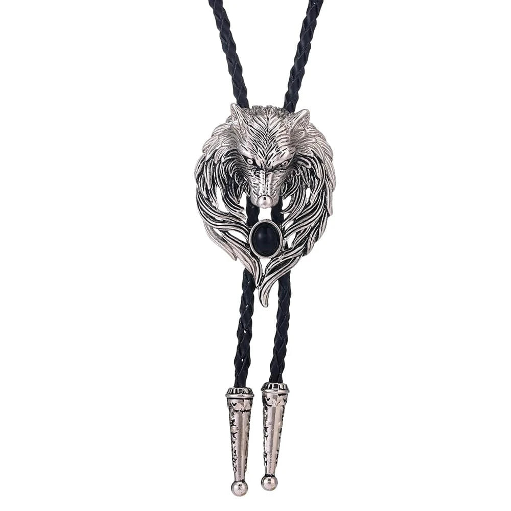 Bolo tie med silver varghuvud och svart agat Silver