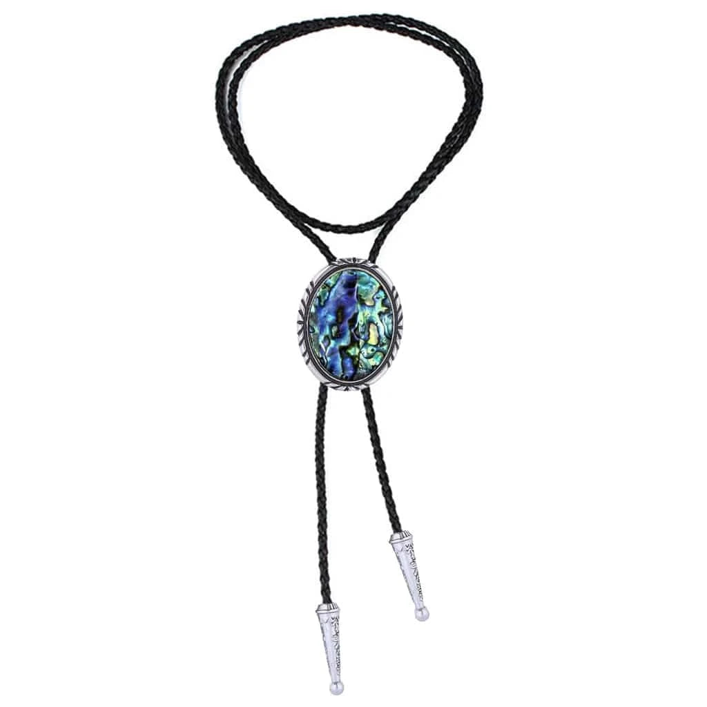 Bolo tie med snäckstenshänge i blågrönt skimrande