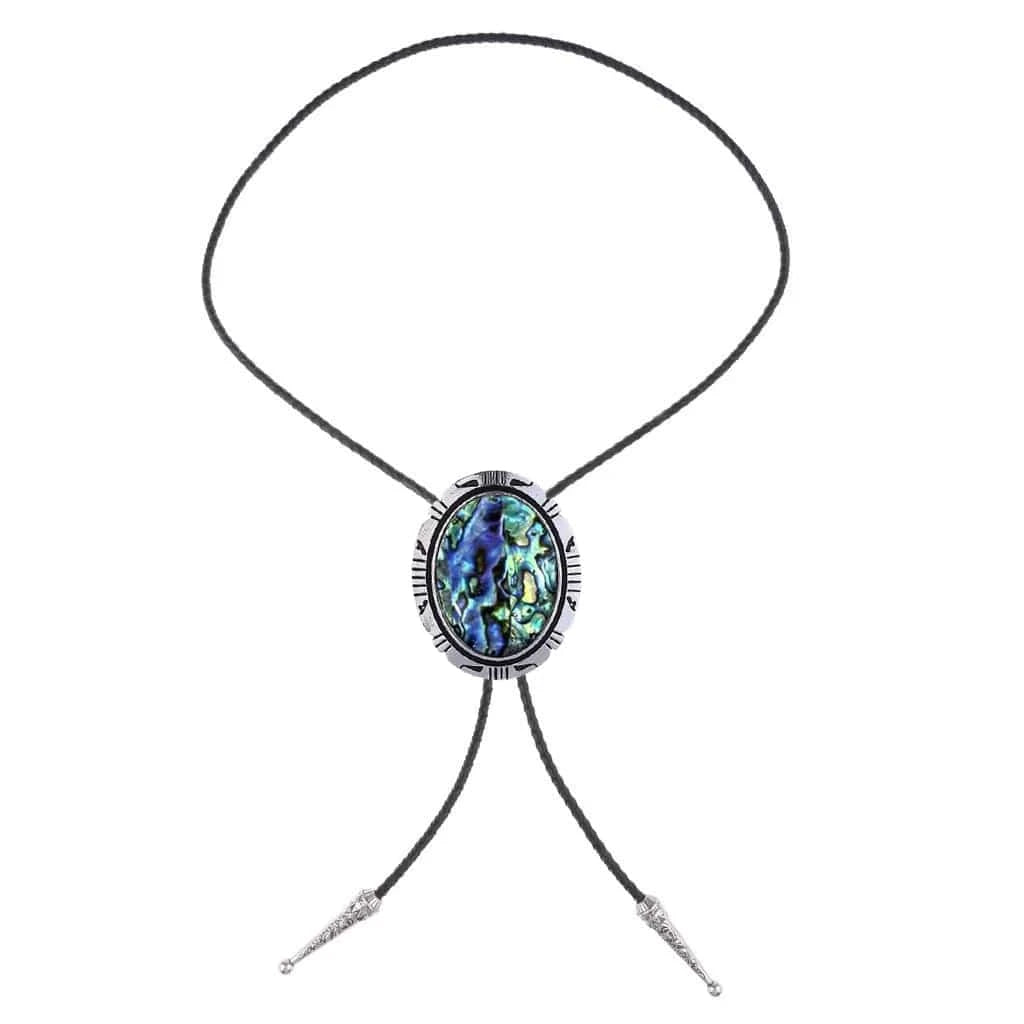 Bolo tie med snäckstenshänge i blågrönt skimrande