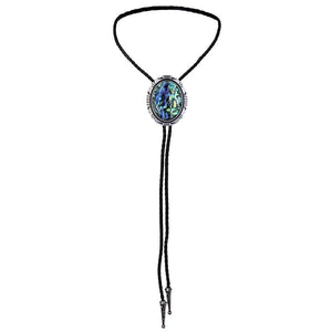 Bolo tie med snäckstenshänge i blågrönt skimrande