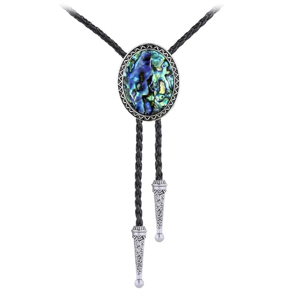 Bolo tie med snäckstenshänge i blågrönt skimrande