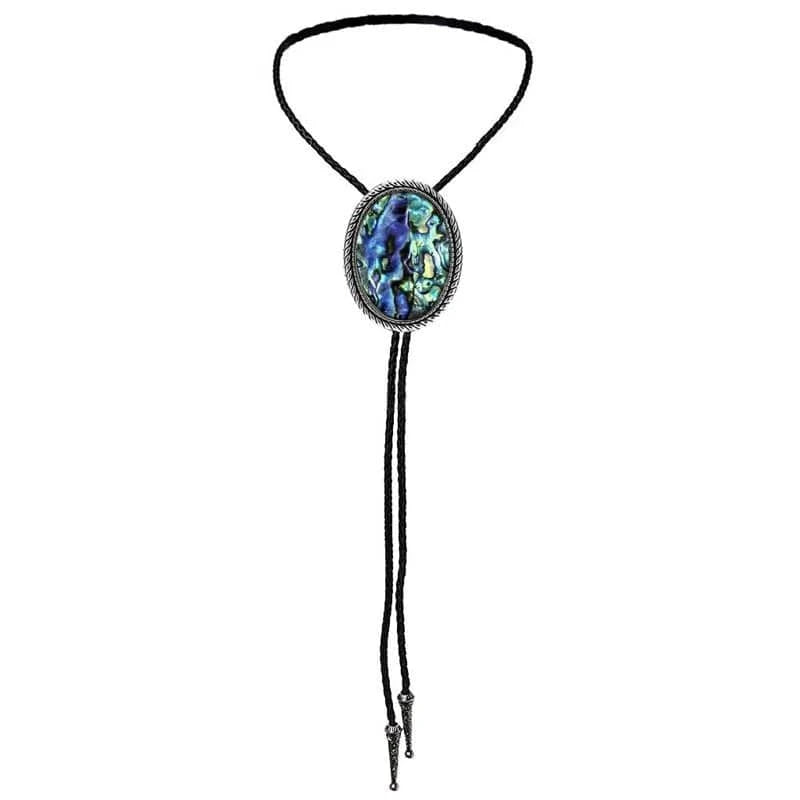 Bolo tie med snäckstenshänge i blågrönt skimrande
