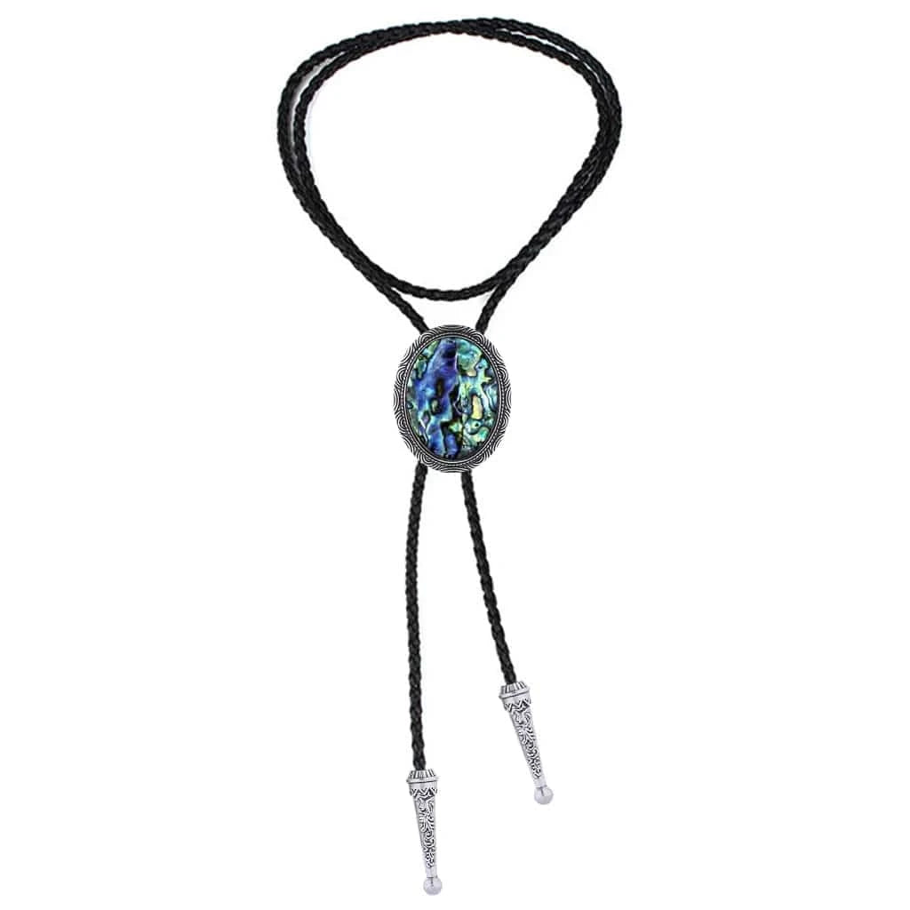 Bolo tie med snäckstenshänge i blågrönt skimrande