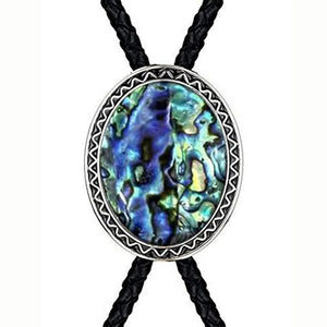 Bolo tie med snäckstenshänge i blågrönt skimrande Blågrön 05