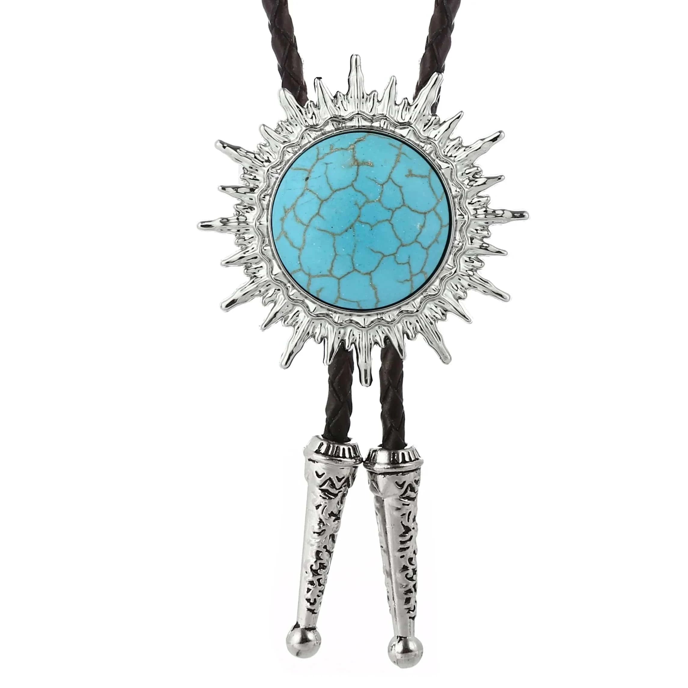 Bolo tie med solinspirerad medaljong i naturglas Blå