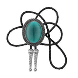 Bolo tie med stor oval sten och handflätad läderrem Blå