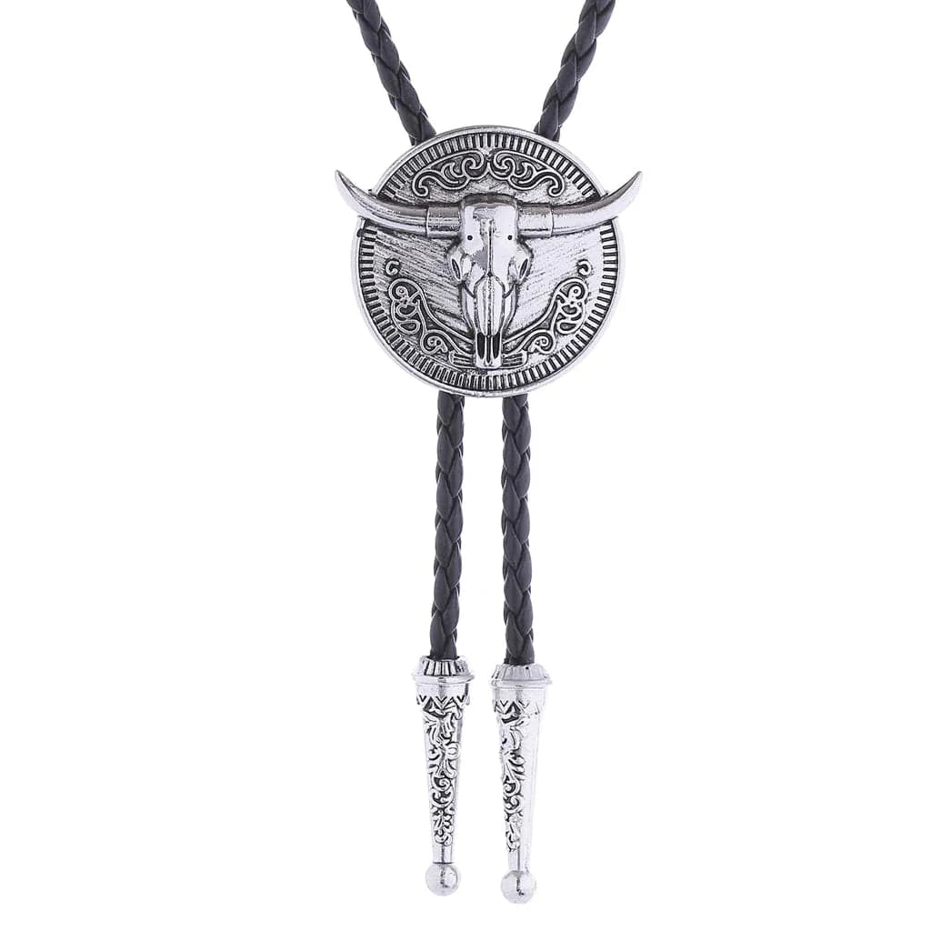 Bolo tie med tjurhuvud med långt horn