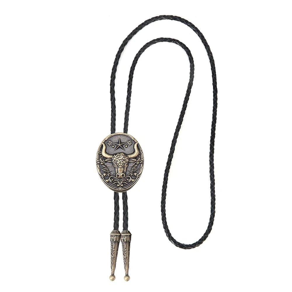Bolo tie med tjurhuvud och pentagram Antik mässing