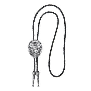 Bolo tie med tjurhuvud och pentagram Antik silver
