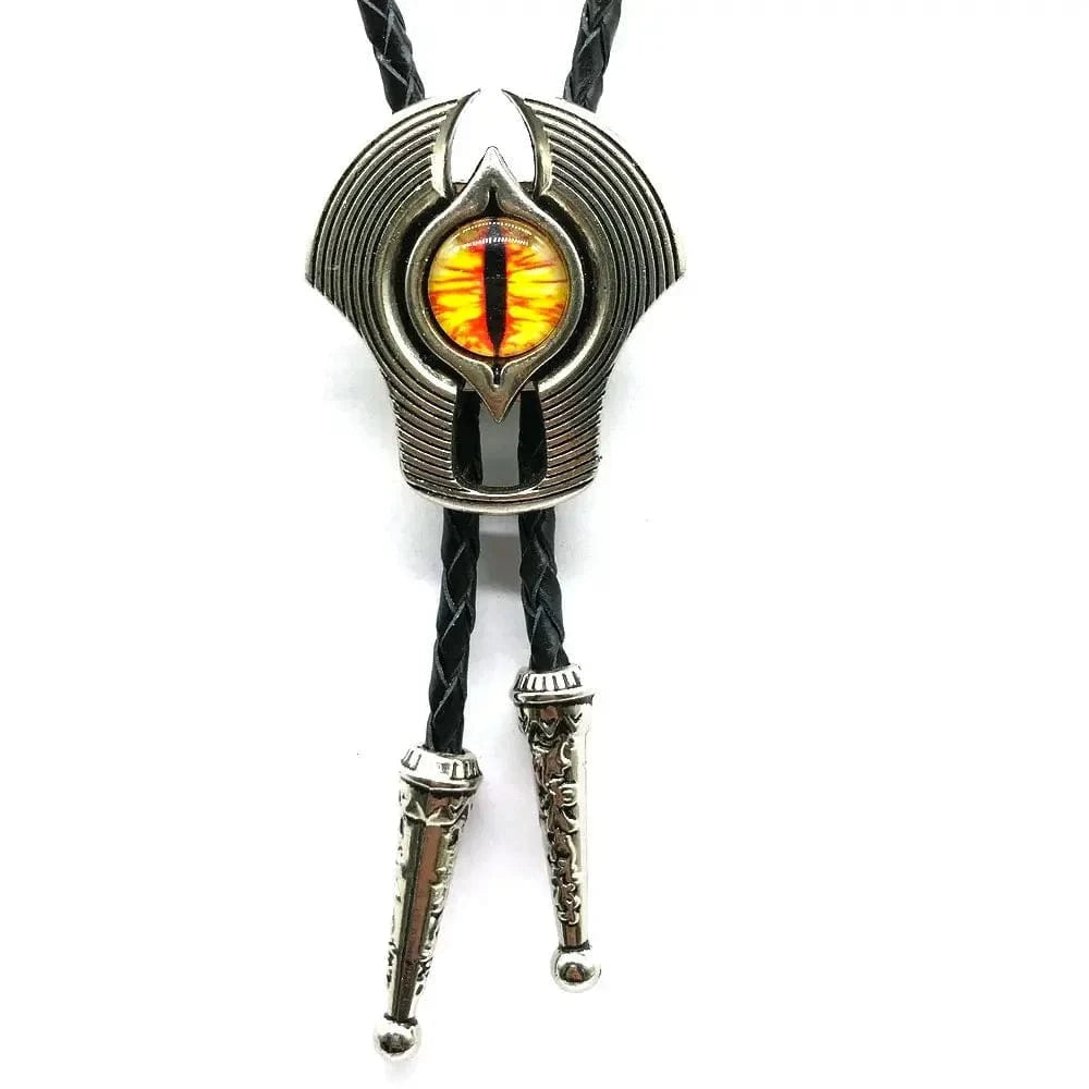 Bolo tie med totemdesign och färgad glassten Gul