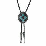 Bolo tie med turkos geometrisk medaljong i zinklegering Blå och svart