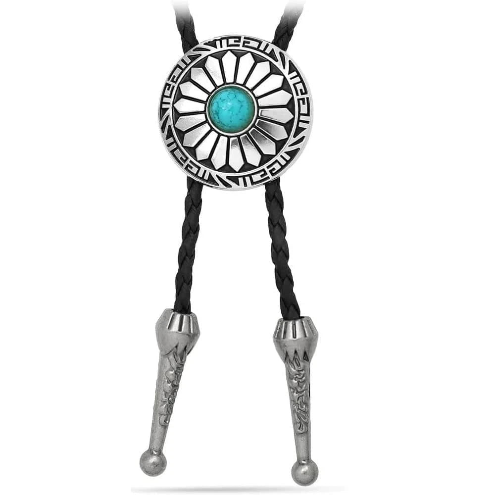 Bolo tie med turkos sten och solinspirerat silverhänge Silver och turkosblå