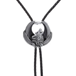 Bolo tie med vargmotiv i legering Silver och vit