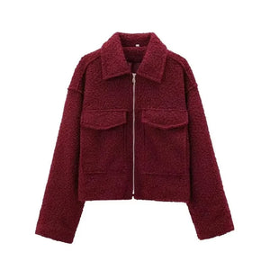 Boucle jacka dam Vinröd / XS