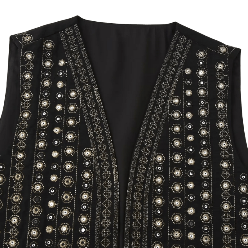 Broderad Väst Dam med Paljetter