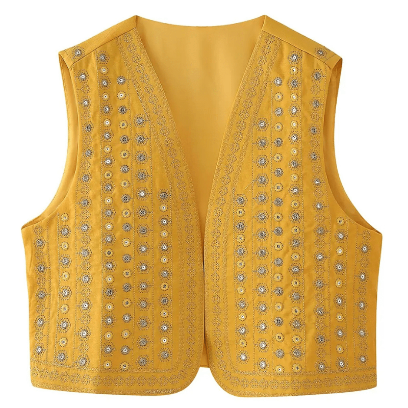 Broderad Väst Dam med Paljetter Senapsgul / XS