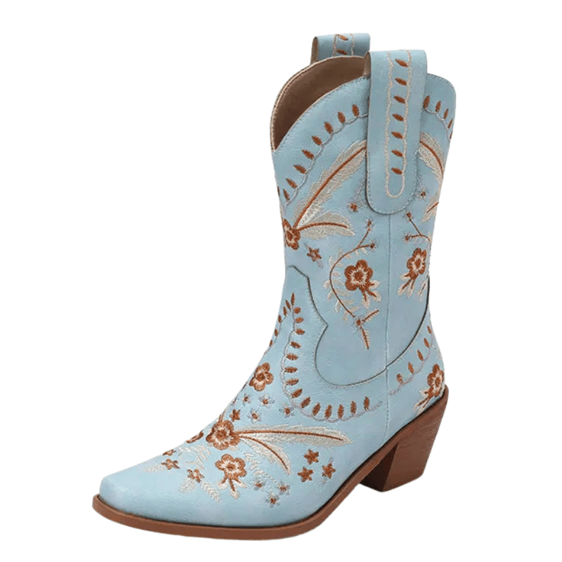 Broderade cowboyboots i boho stil med 6cm klack Blå / 35