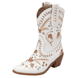 Broderade cowboyboots i boho stil med 6cm klack Vit / 35