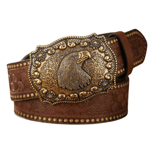 Brunt cowboyläderbälte Hökhud / 120cm