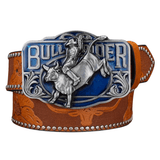 Bull Rider cowboybälte med blå emaljspänne Brun / 120cm