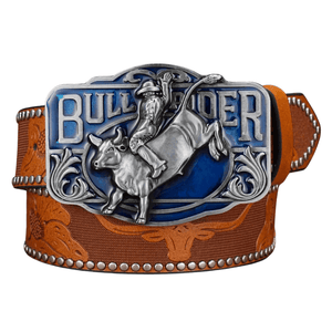 Bull Rider cowboybälte med blå emaljspänne Brun / 120cm
