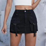 Cargo-minikjol i denim Svart / S