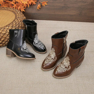 Broderade cowboyboots för flickor med vintageblommönster