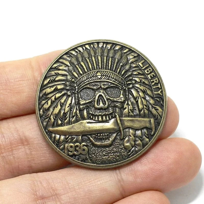 Concho Döskalle i Mässing med Indianmotiv