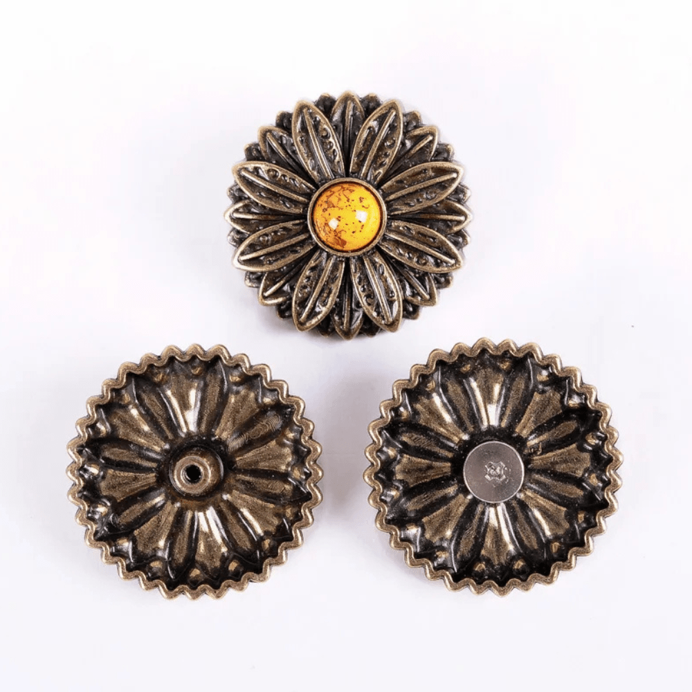 Concho i Antikkoppar med Blomdekor och Gul Turkossten 30mm