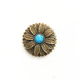 Concho i Mässing med Tribal Solblomma och Färgsten Antikguld och blå / 30mm