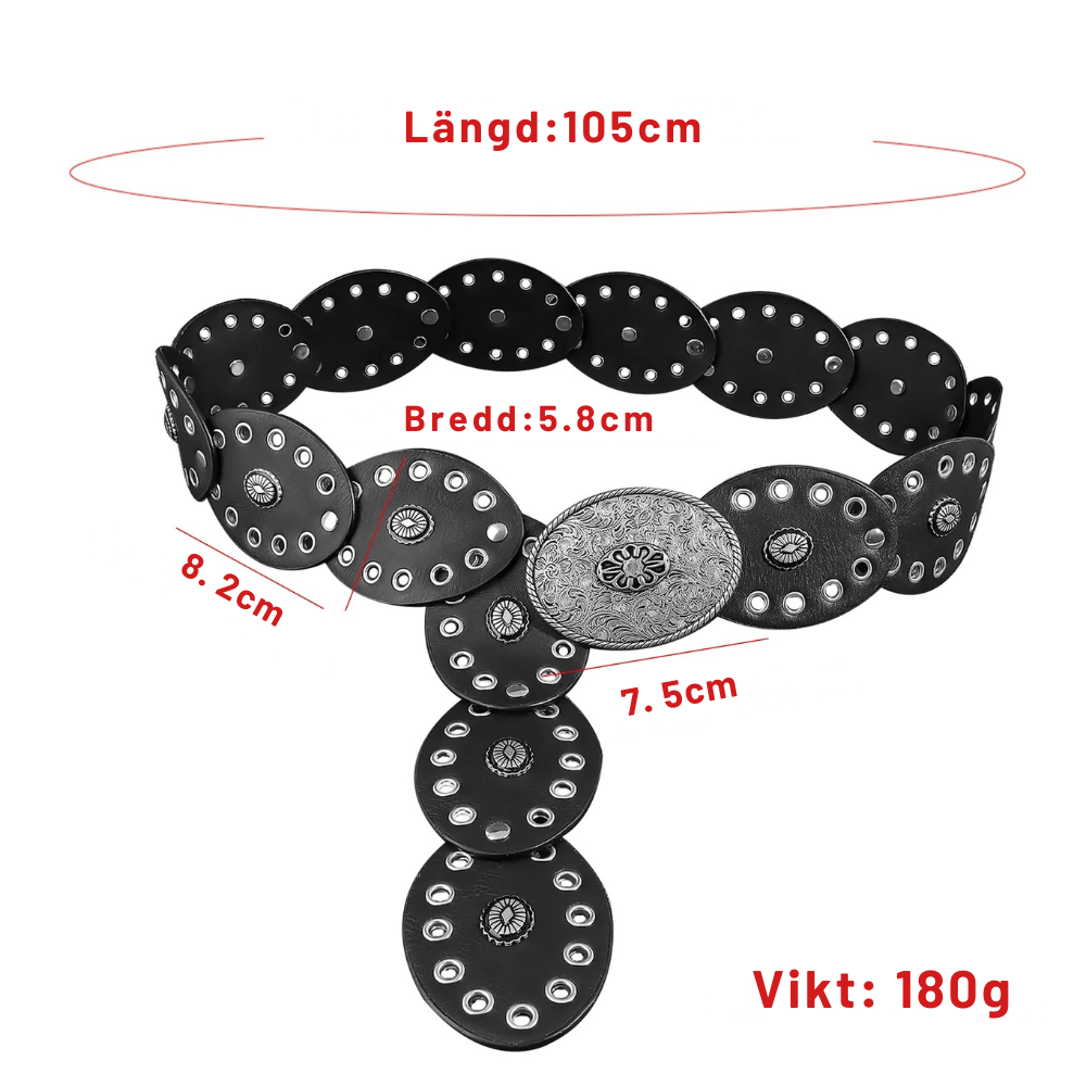 Conchobälte med stora metallconcho