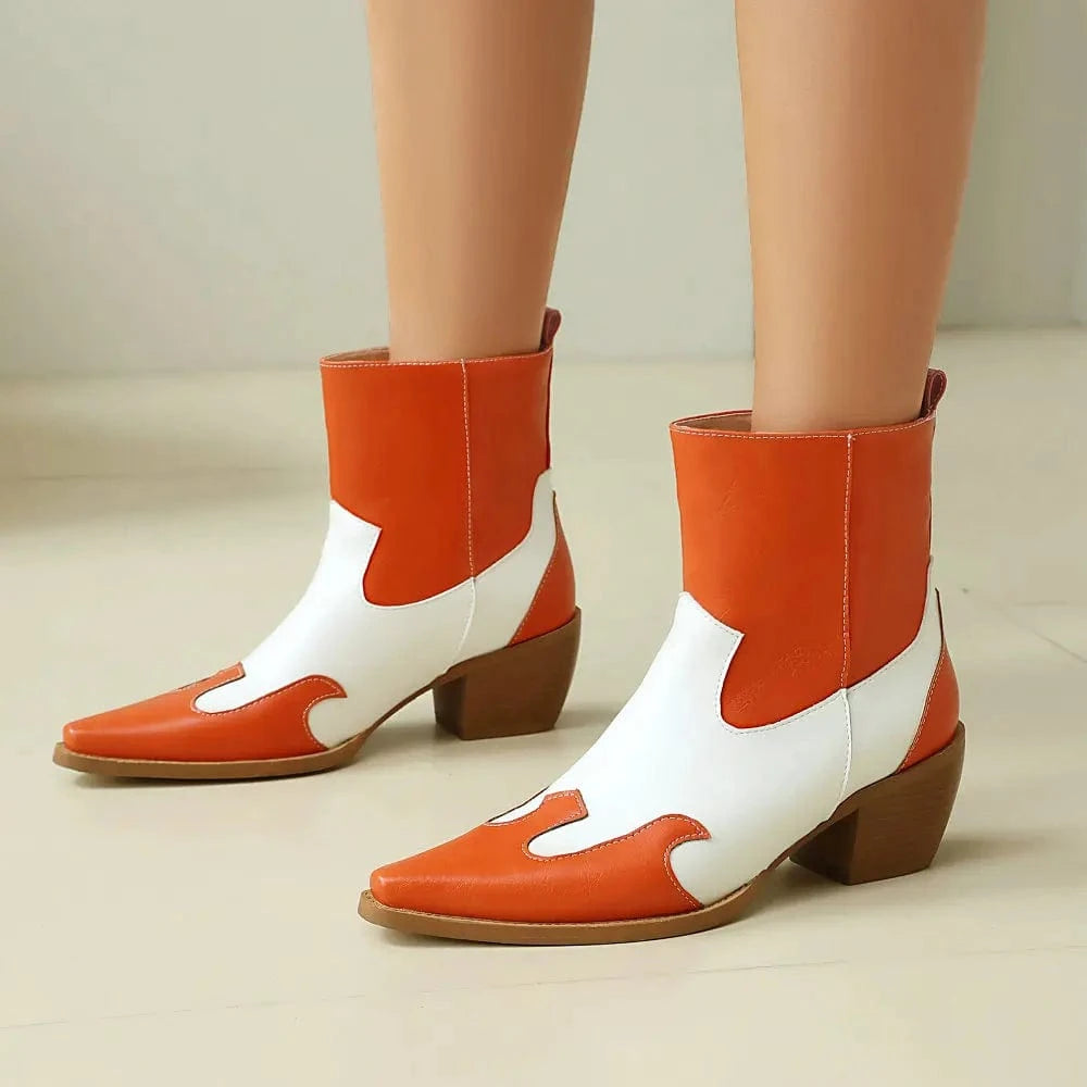 Tvåfärgade Låga Cowboy Boots för Dam