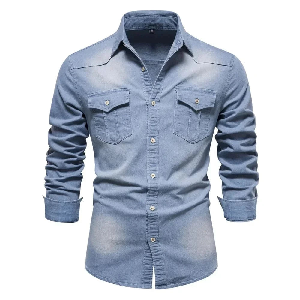 Cowboy denim skjorta herr Ljusblå / S