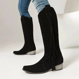 Moderna Cowgirl Boots i Mocka med Fransar