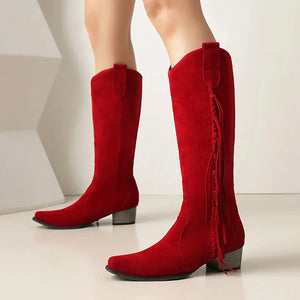 Moderna Cowgirl Boots i Mocka med Fransar
