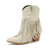 Korta Cowgirl Boots i Mocka med Fransar Beige / 35