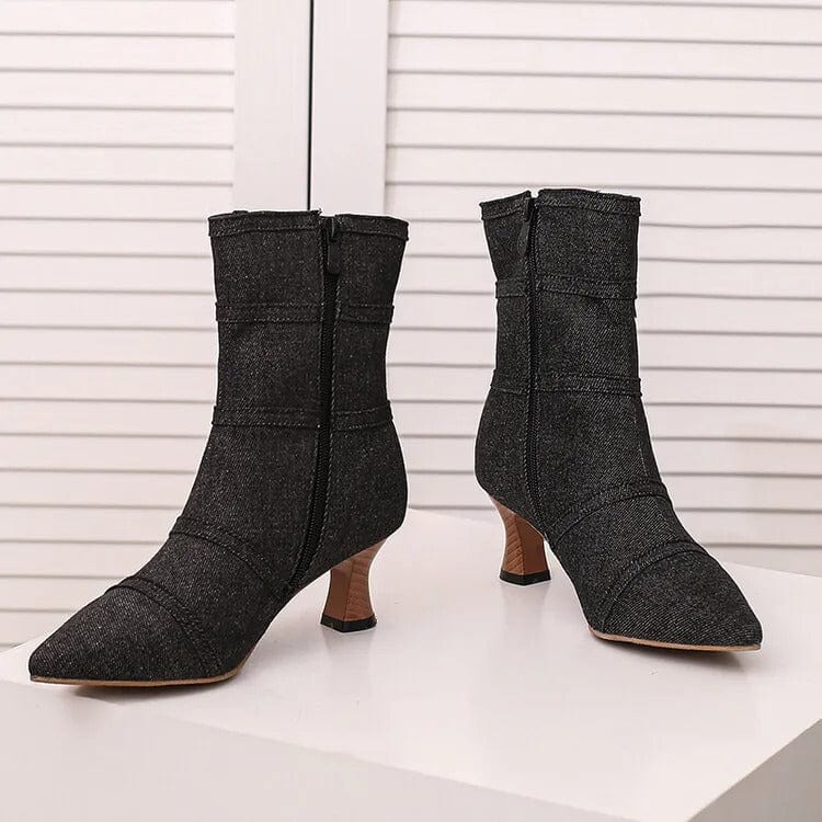 Cowboy stövletter i denim med ficka och nitar