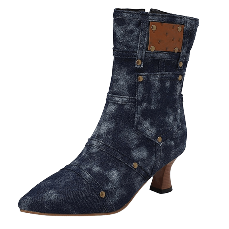 Cowboy stövletter i denim med ficka och nitar Mörkblå / 37