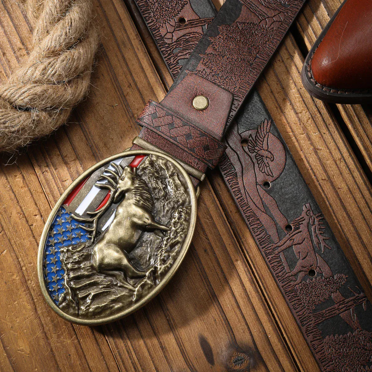 Cowboybälte amerikanskt älgspänne