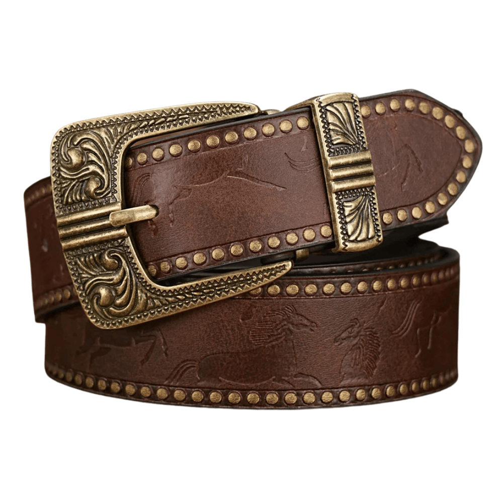 Cowboybälte Antik Mässingsspänne Mörkbrun / 120cm