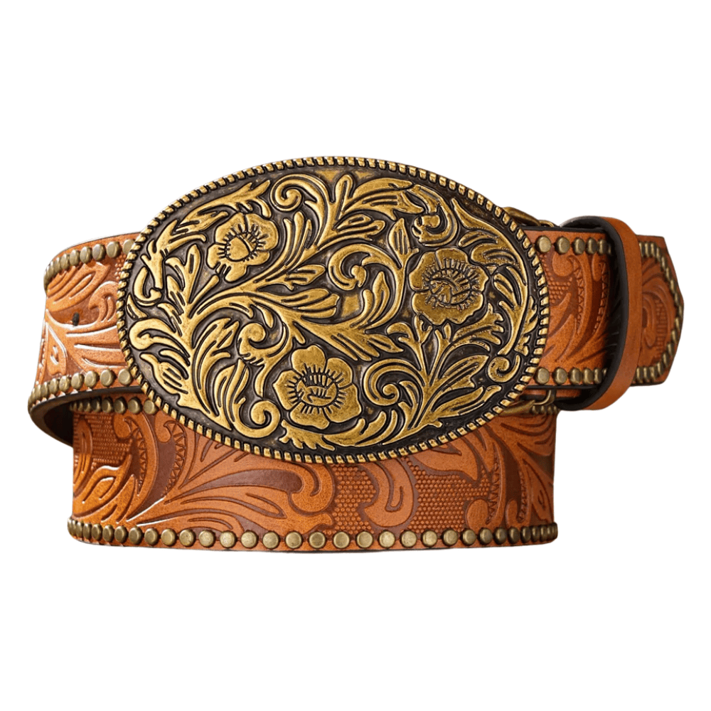 Cowboybälte antikguld spänne Brun / 120cm