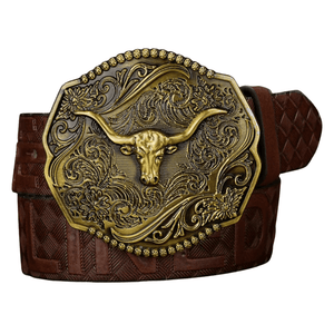 Cowboybälte antikguldt spänne Longhorn / 120cm