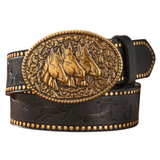 Cowboybälte hästhuvudspänne Svart Guld / 120cm